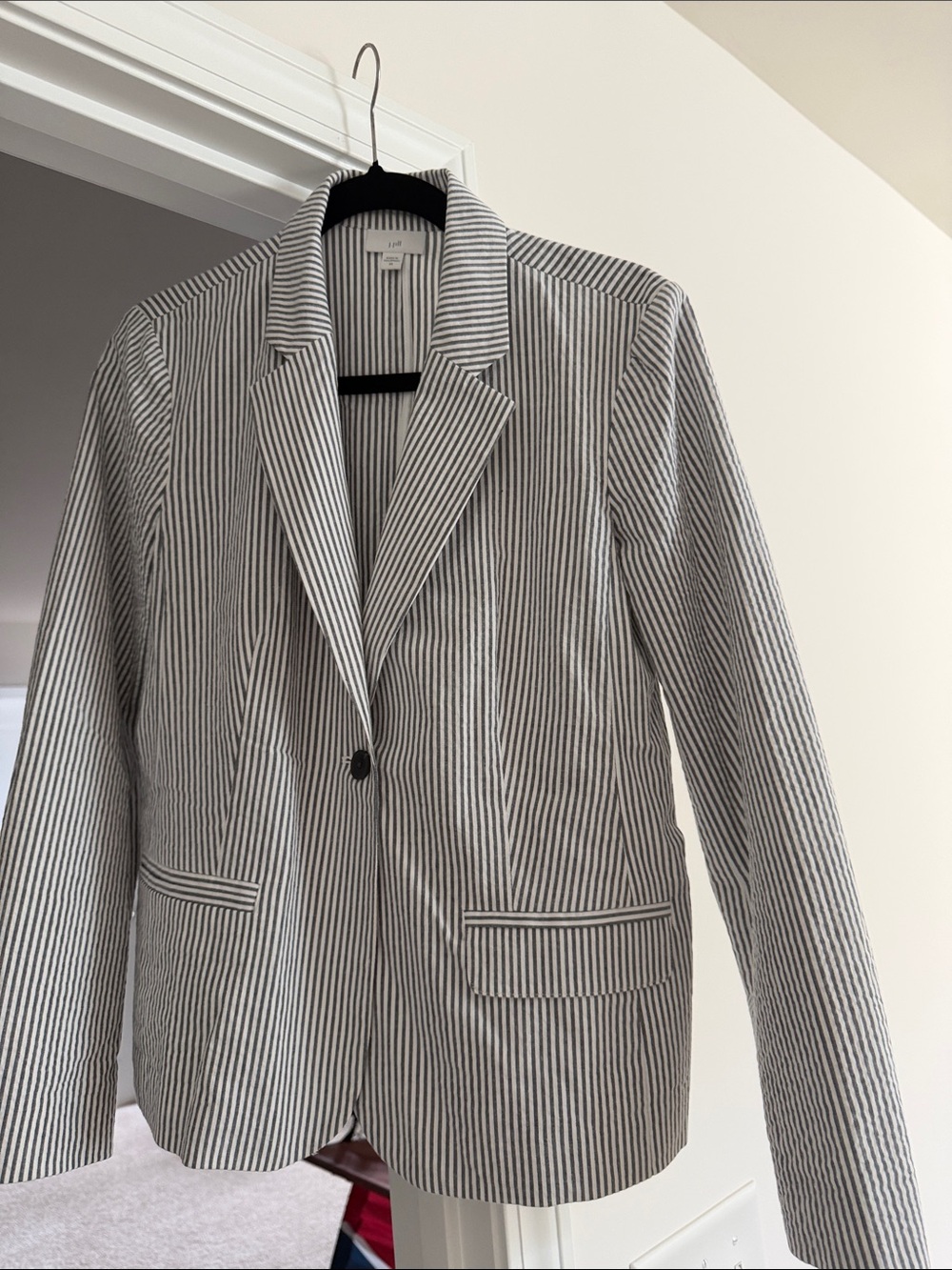 J. Jill Navy & White Seersucker Striped Blazer